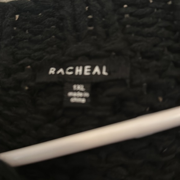 HAND MADE Black Chunky Knit HEART pullover sweater women size 1XL - Picture 5 of 7